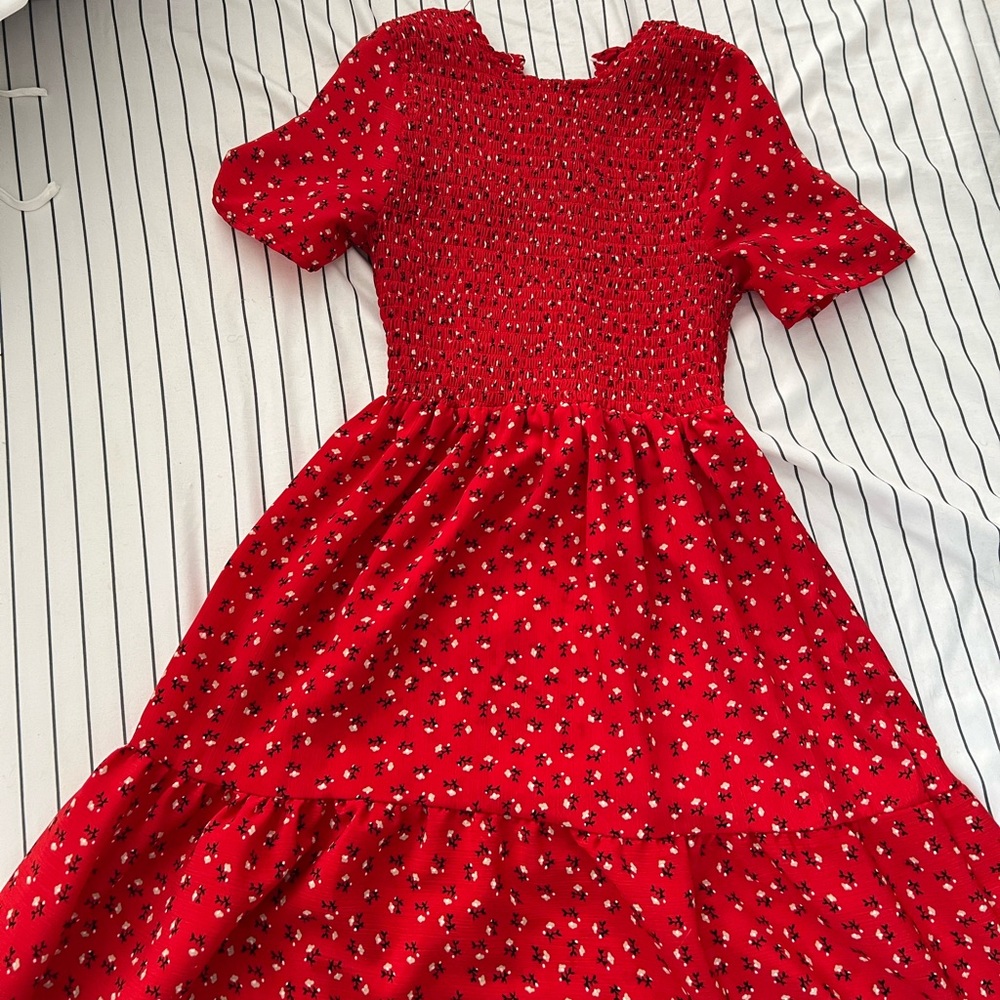 Shirred short sleeve maxi dress